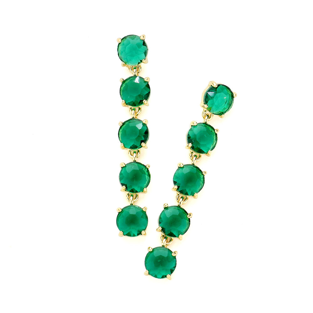 Madeline Love Emerald Round Stone Link Dangle Evening Earrings - desc