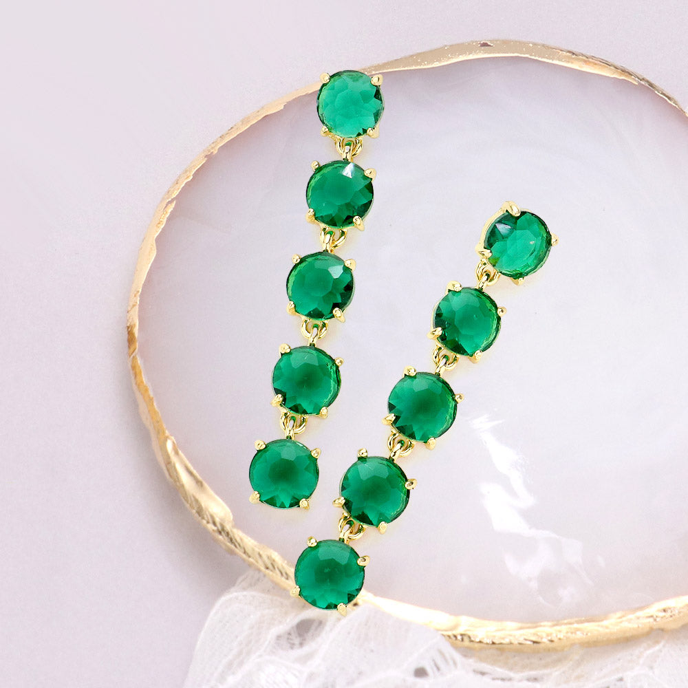 Madeline Love Emerald Round Stone Link Dangle Evening Earrings