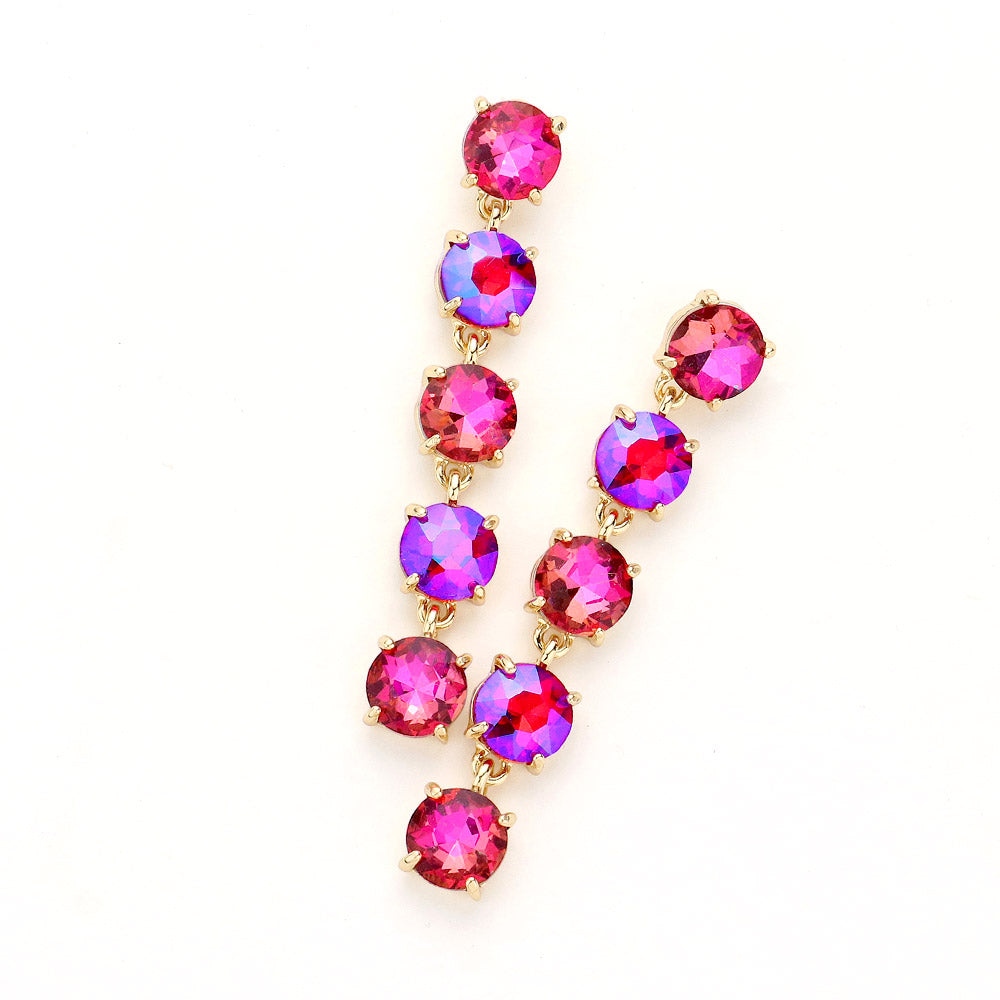 Madeline Love Fuchsia Round Stone Link Dangle Evening Earrings - desc