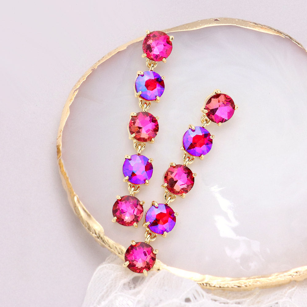 Madeline Love Fuchsia Round Stone Link Dangle Evening Earrings