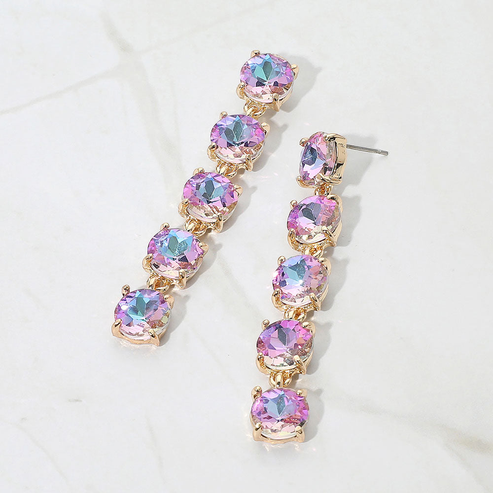 Madeline Love AB, Lavender Round Stone Link Dangle Evening Earrings