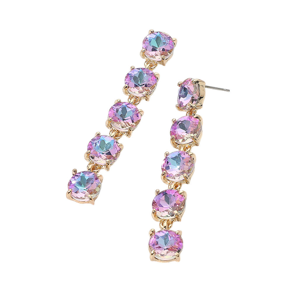 Madeline Love AB, Lavender Round Stone Link Dangle Evening Earrings - desc