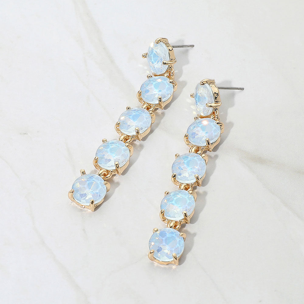 Madeline Love Blue, Opal Round Stone Link Dangle Evening Earrings