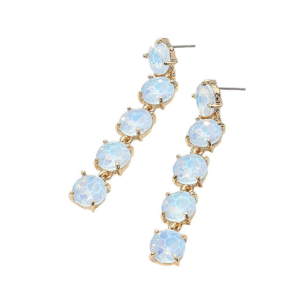 Madeline Love Blue, Opal Round Stone Link Dangle Evening Earrings - desc