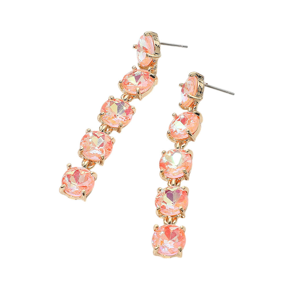 Madeline Love AB, Peach Round Stone Link Dangle Evening Earrings - desc