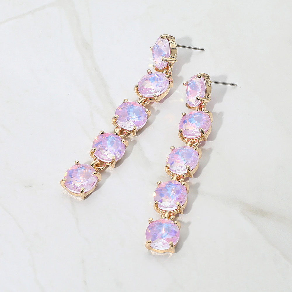 Madeline Love Lavender, Opal Round Stone Link Dangle Evening Earrings