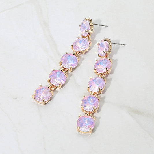 Madeline Love Lavender, Opal Round Stone Link Dangle Evening Earrings