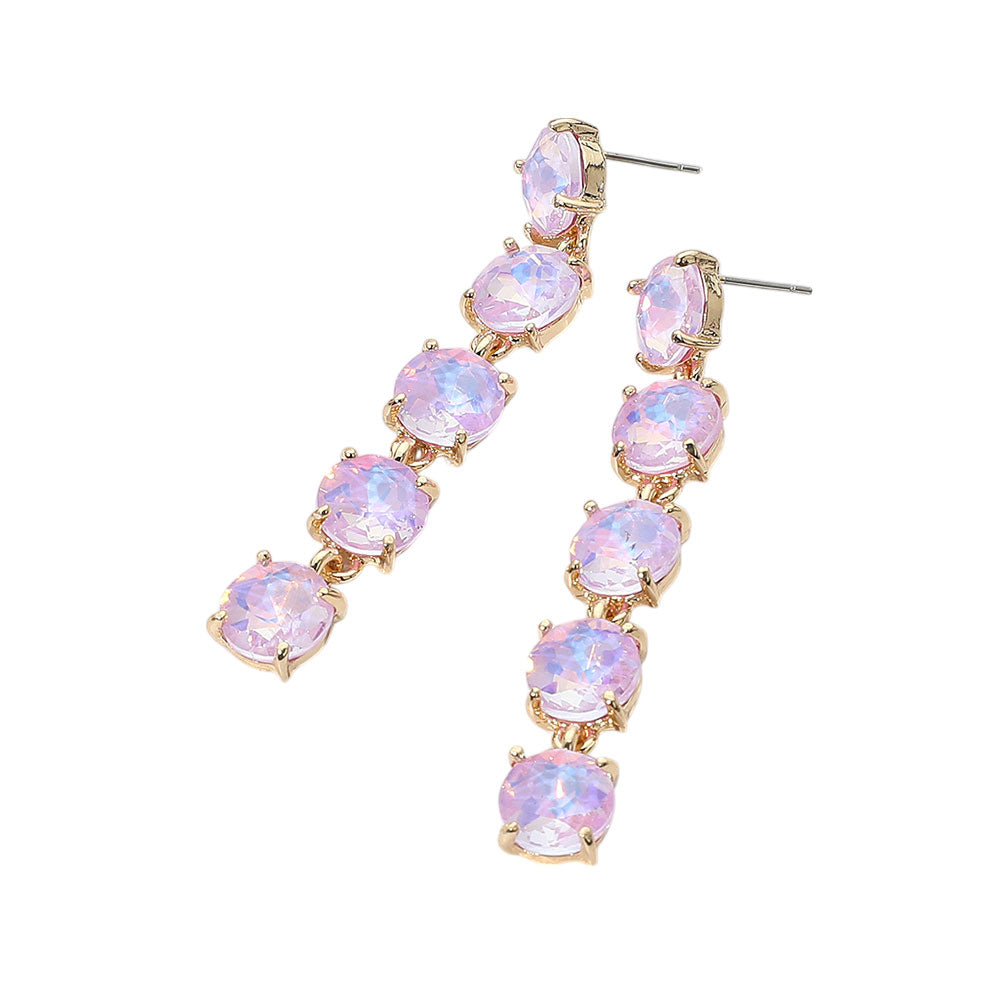 Madeline Love Lavender, Opal Round Stone Link Dangle Evening Earrings - desc