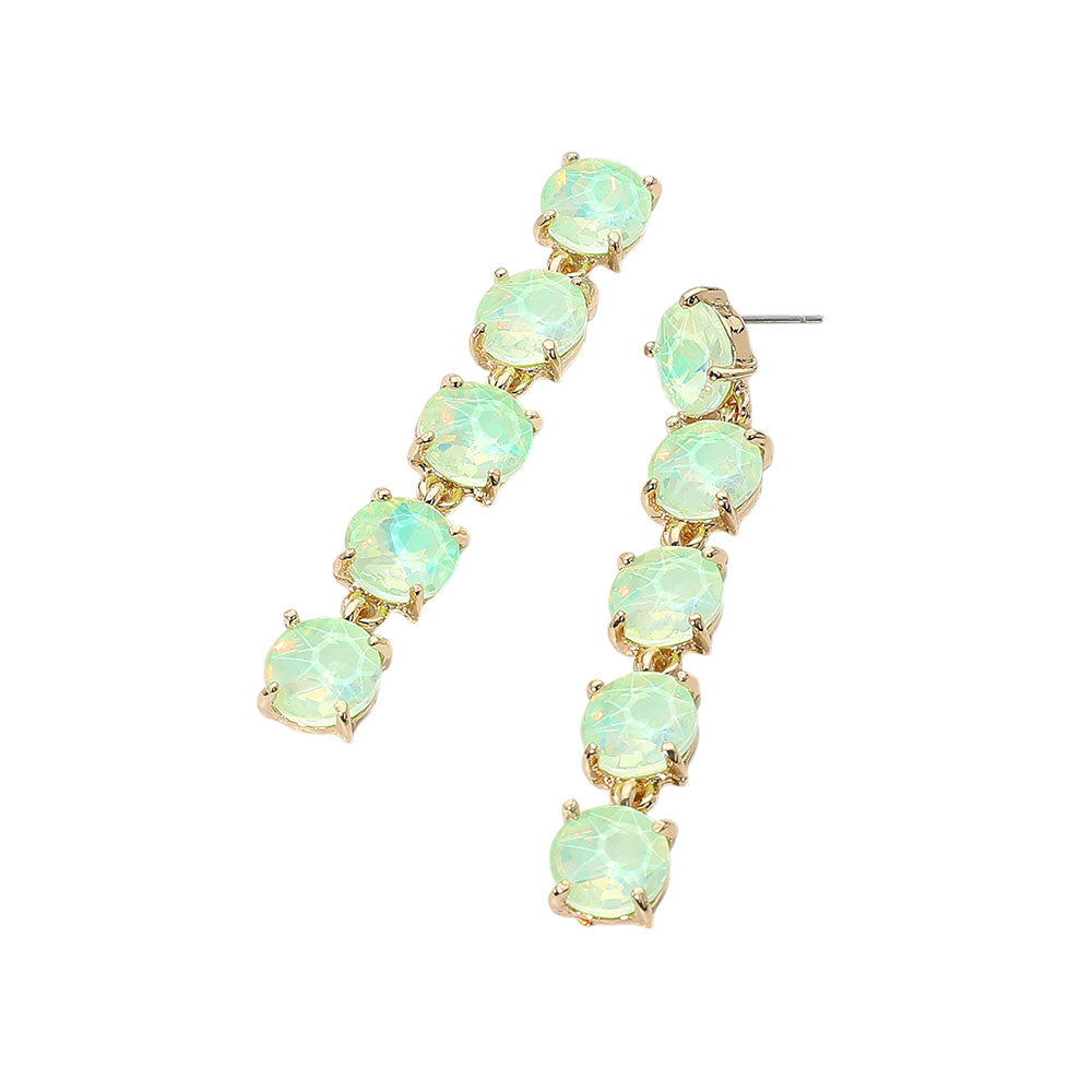 Madeline Love Mint, Opal Round Stone Link Dangle Evening Earrings - desc