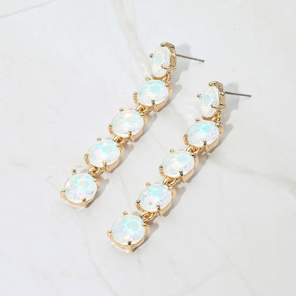 Madeline Love Opal, White Round Stone Link Dangle Evening Earrings