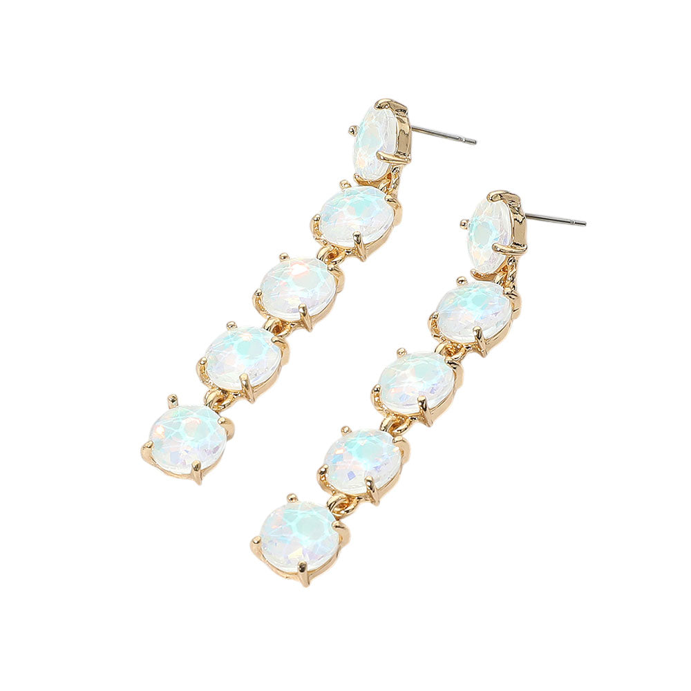 Madeline Love Opal, White Round Stone Link Dangle Evening Earrings - desc