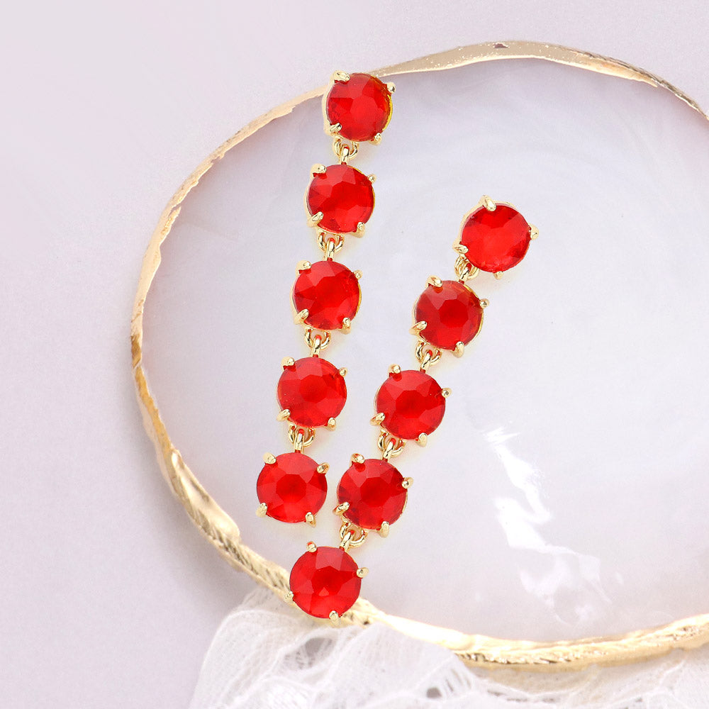 Madeline Love Red Round Stone Link Dangle Evening Earrings