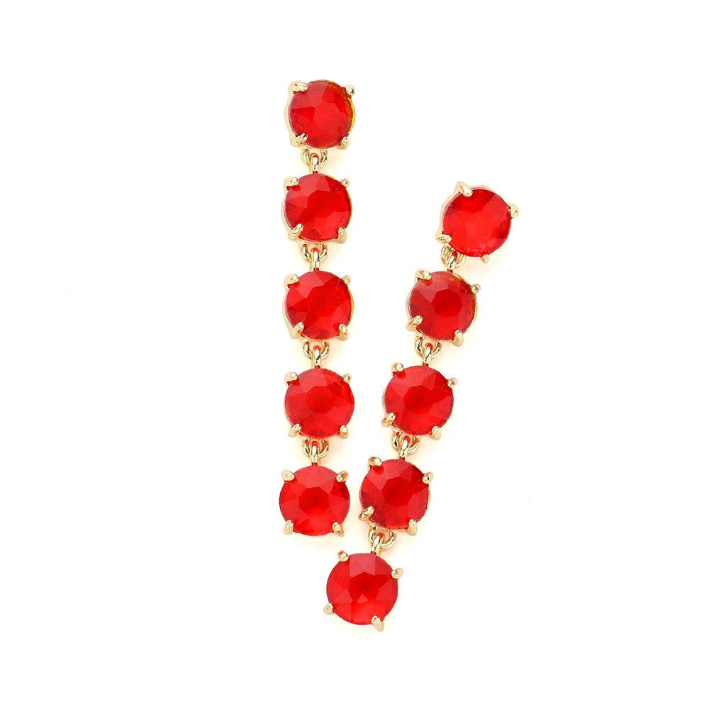 Madeline Love Red Round Stone Link Dangle Evening Earrings - desc