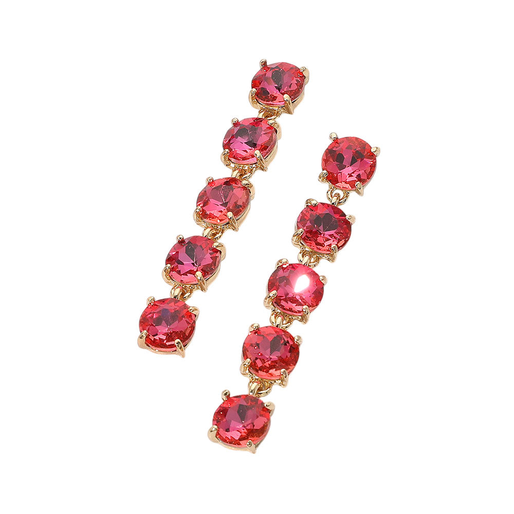 Madeline Love AB, Pink Round Stone Link Dangle Evening Earrings - desc