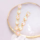 Madeline Love AB, White Round Stone Link Dangle Evening Earrings