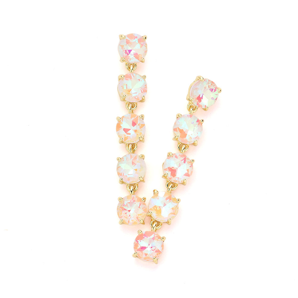 Madeline Love AB, White Round Stone Link Dangle Evening Earrings - desc
