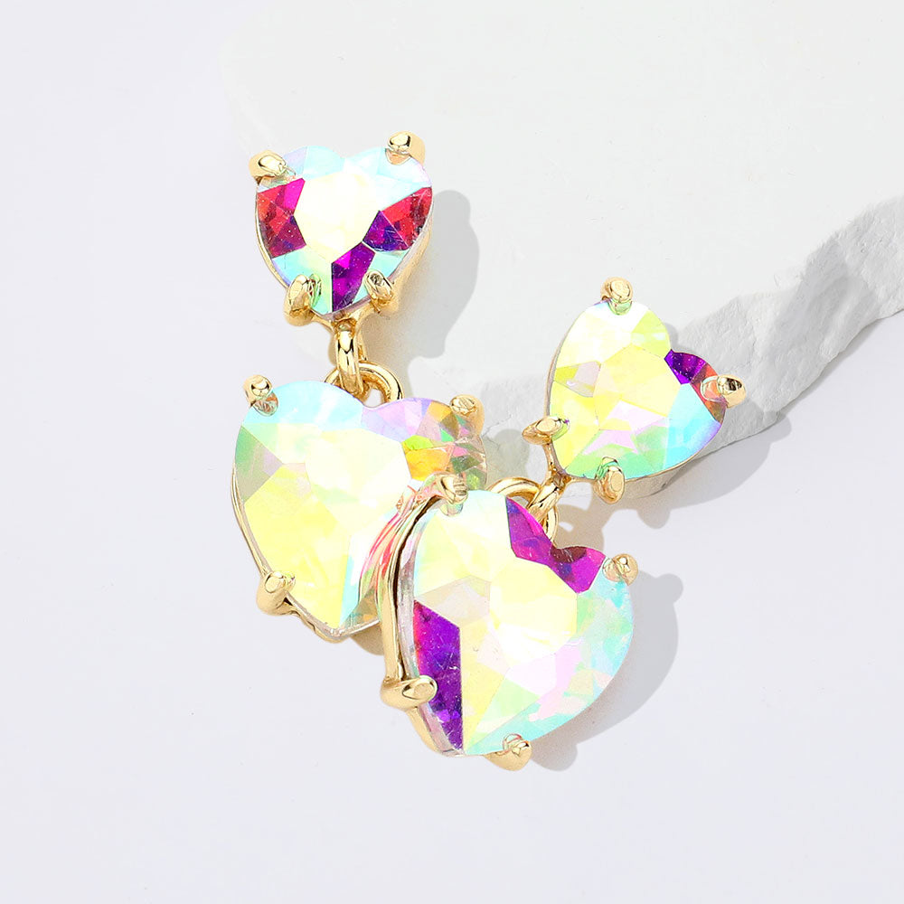 Madeline Love AB, Gold Heart Stone Cluster Dangle Earrings