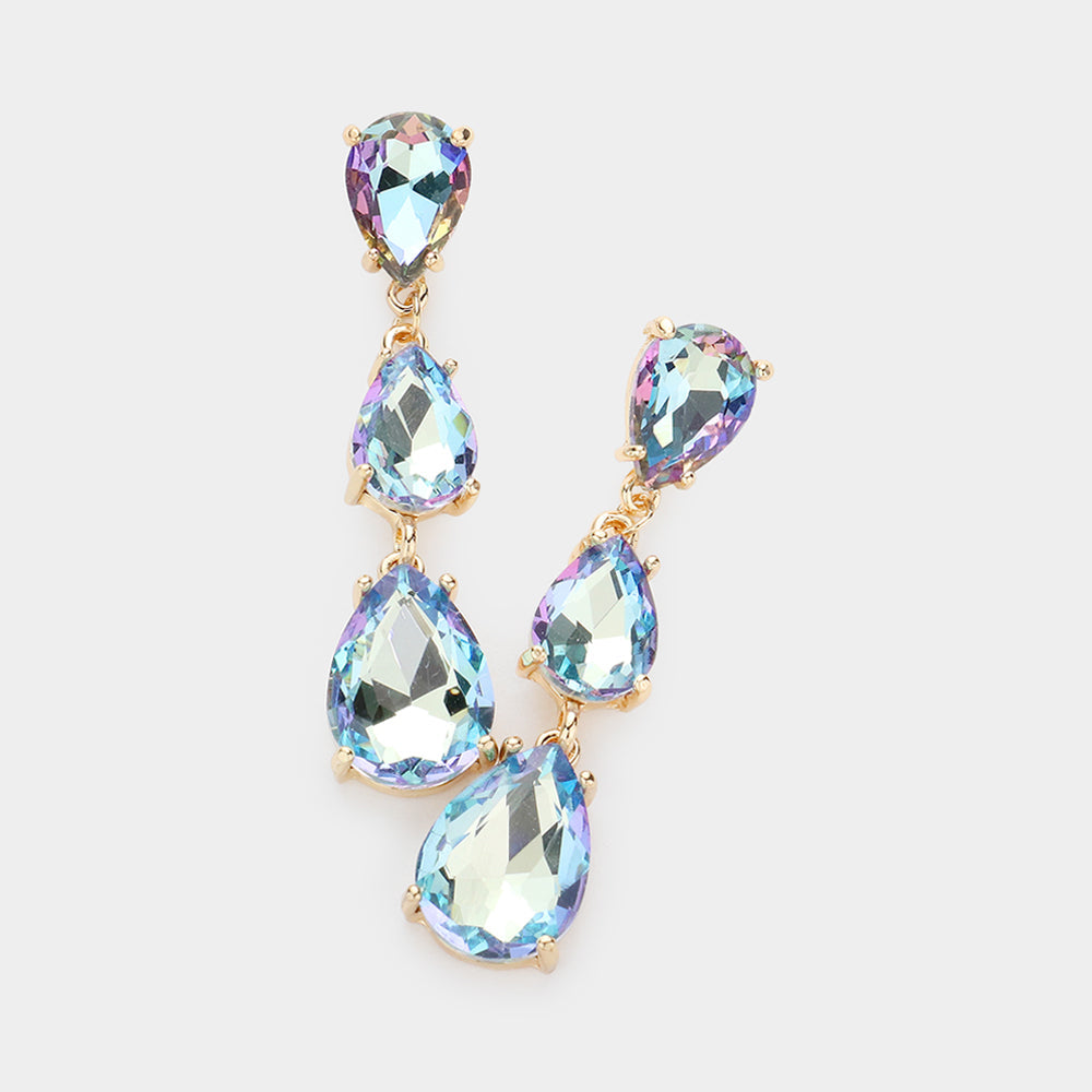 Madeline Love AB, Aqua Teardrop Stone Link Dropdown Evening Earrings