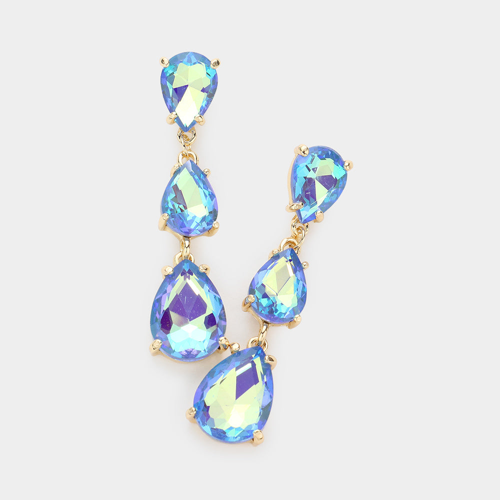 Madeline Love AB, Blue, Dark Teardrop Stone Link Dropdown Evening Earrings