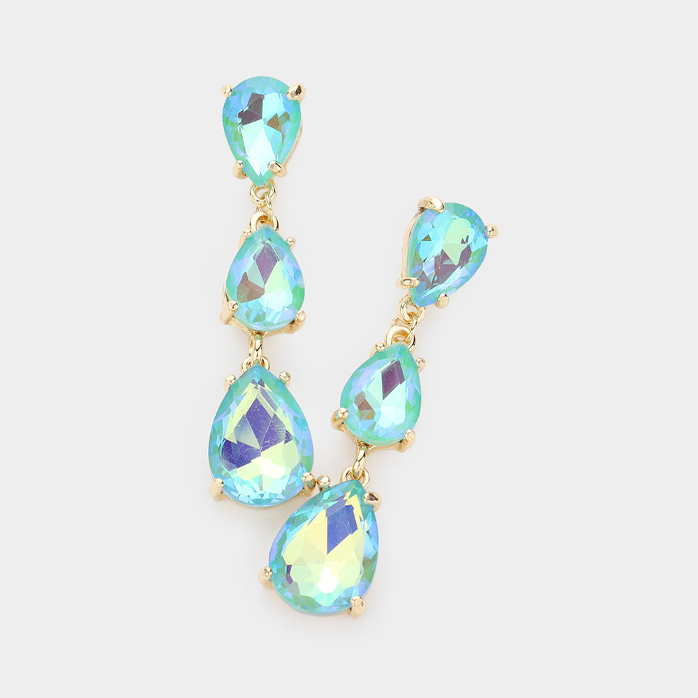 Madeline Love AB, Mint Teardrop Stone Link Dropdown Evening Earrings