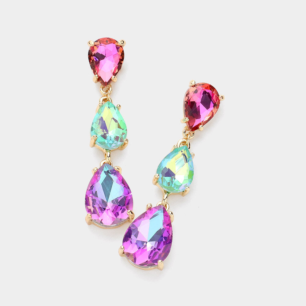 Madeline Love AB, Dark, Multi Teardrop Stone Link Dropdown Evening Earrings