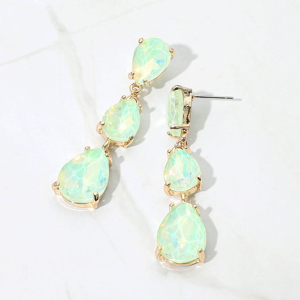 Madeline Love Mint, Opal Teardrop Stone Link Dropdown Evening Earrings