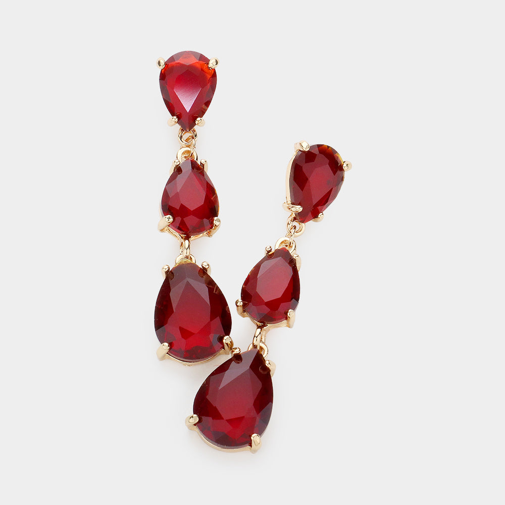 Madeline Love Red Teardrop Stone Link Dropdown Evening Earrings