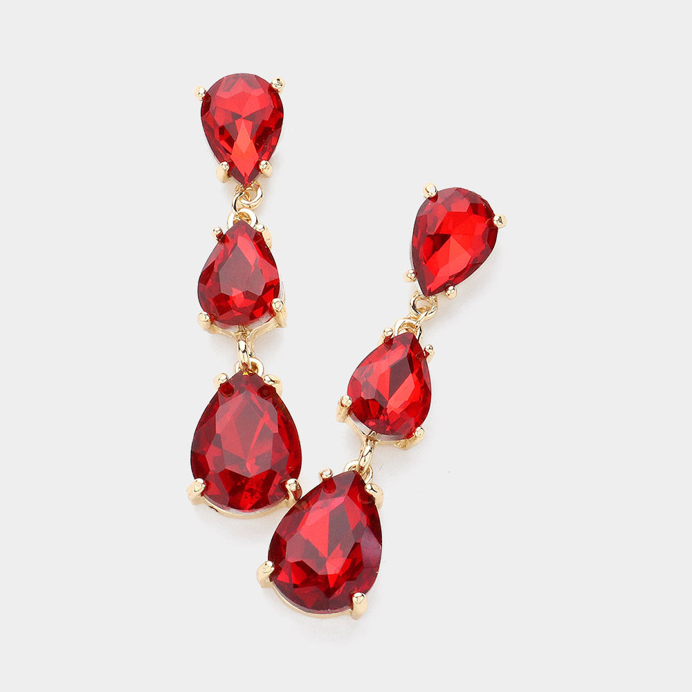 Madeline Love Light, Red Teardrop Stone Link Dropdown Evening Earrings
