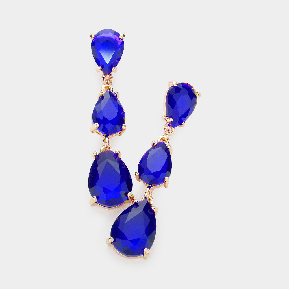 Madeline Love Royal Blue Teardrop Stone Link Dropdown Evening Earrings