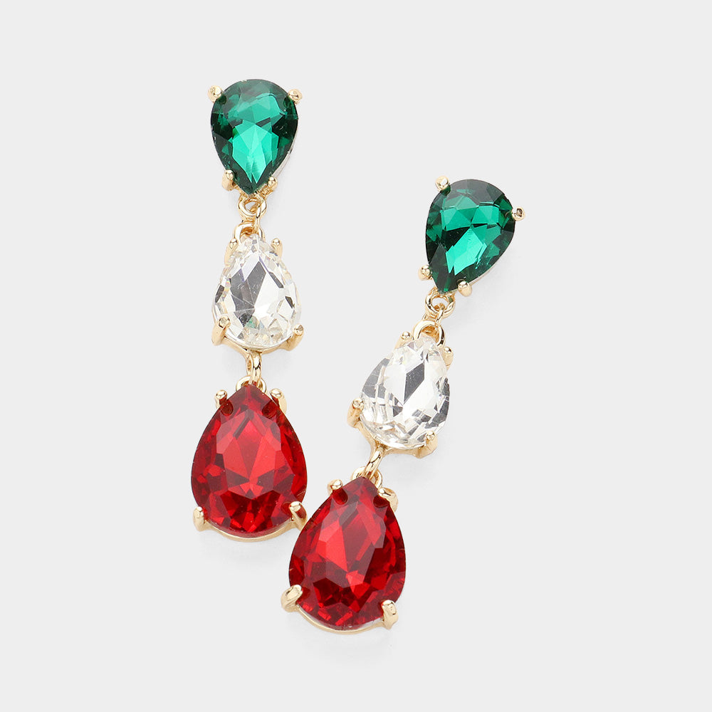 Madeline Love Clear, Green, Red Teardrop Stone Link Dropdown Evening Earrings
