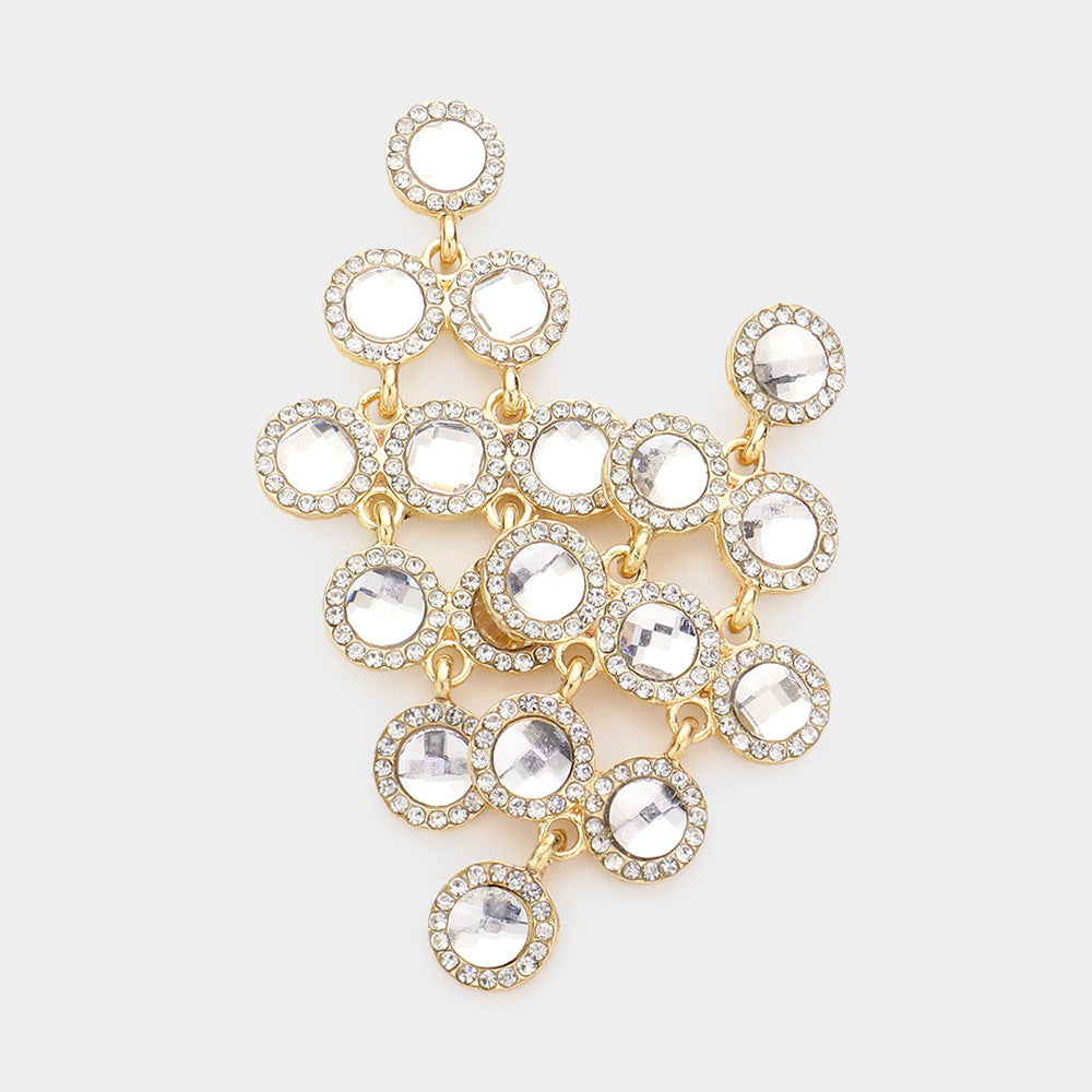 Madeline Love Gold Round Stone Cluster Vine Dangle Evening Earrings