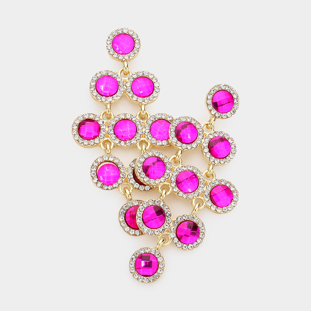 Madeline Love Fuchsia Round Stone Cluster Vine Dangle Evening Earrings
