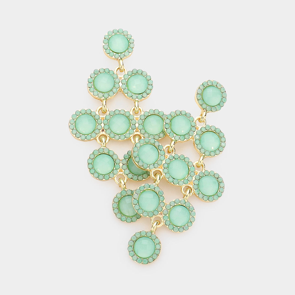 Madeline Love Mint, Opal Round Stone Cluster Vine Dangle Evening Earrings