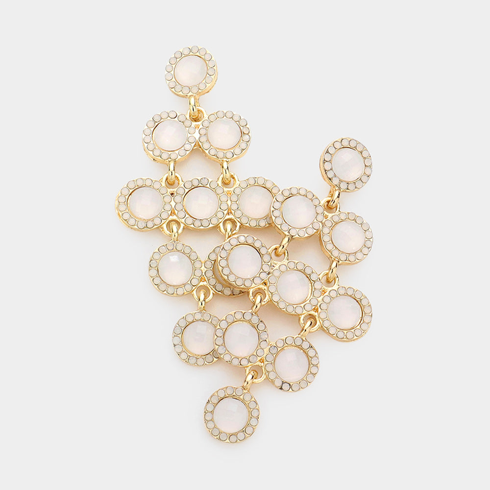 Madeline Love Opal, White Round Stone Cluster Vine Dangle Evening Earrings