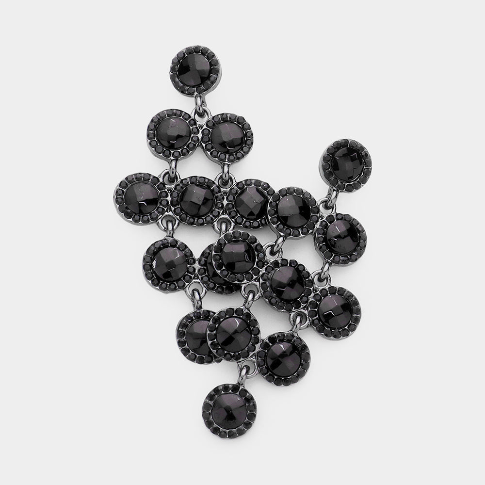 Madeline Love Jet Black Round Stone Cluster Vine Dangle Evening Earrings