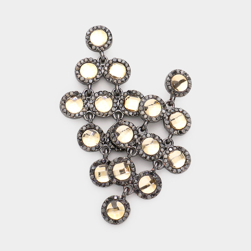 Madeline Love Jet Black, Lt Col Topaz Round Stone Cluster Vine Dangle Evening Earrings