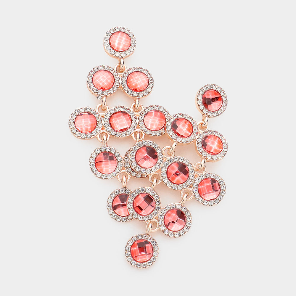 Madeline Love Coral Round Stone Cluster Vine Dangle Evening Earrings
