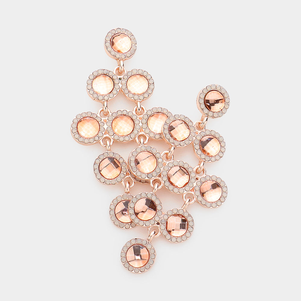 Madeline Love Peach Round Stone Cluster Vine Dangle Evening Earrings