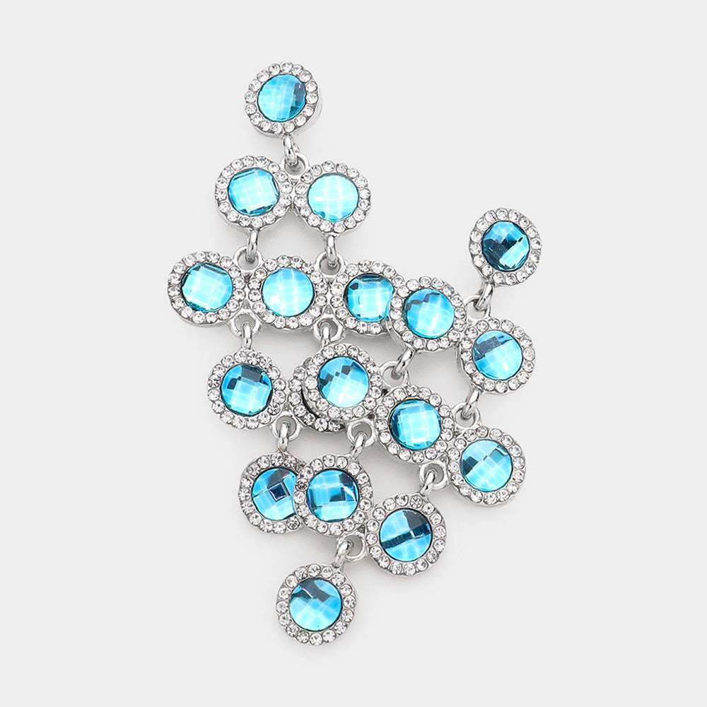 Madeline Love Aqua Round Stone Cluster Vine Dangle Evening Earrings