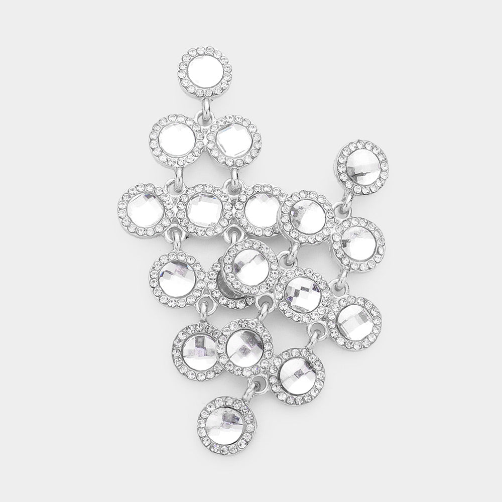 Madeline Love Rhodium Round Stone Cluster Vine Dangle Evening Earrings