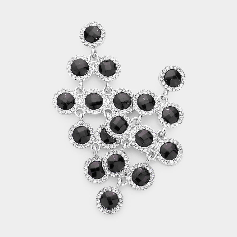 Madeline Love Clear, Jet Black Round Stone Cluster Vine Dangle Evening Earrings