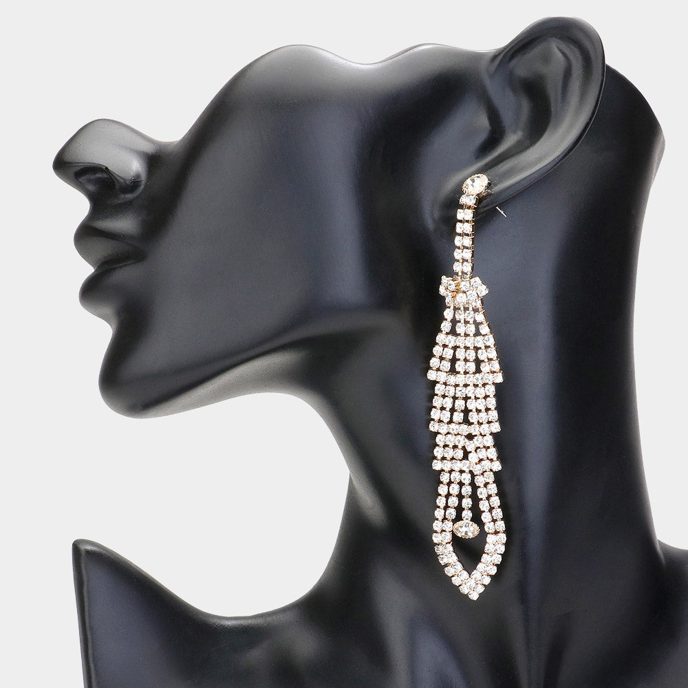 Madeline Love Gold Rhinestone Paved Dropdown Evening Earrings