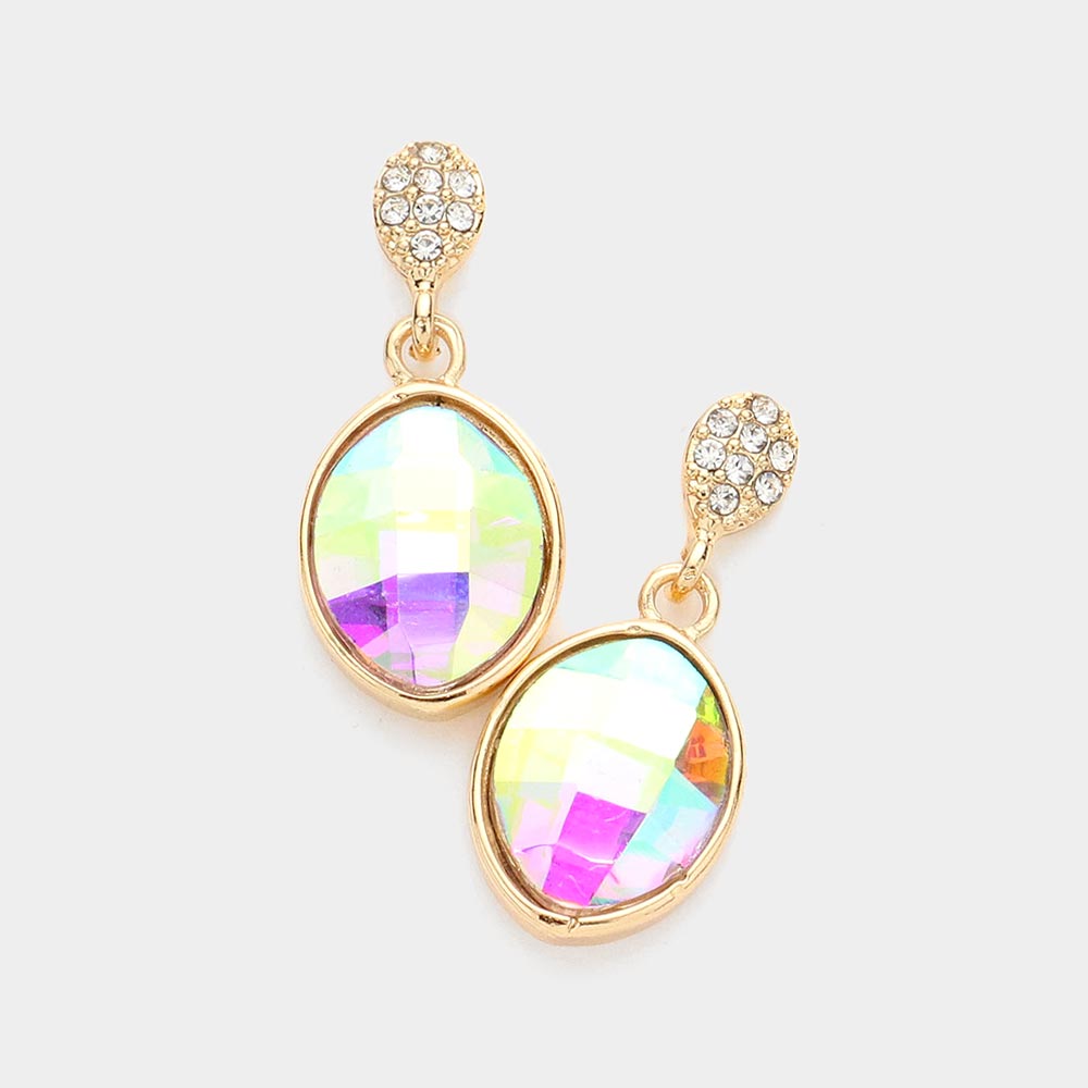 Madeline Love AB, Gold Oval Crystal Rhinestone Drop Earrings