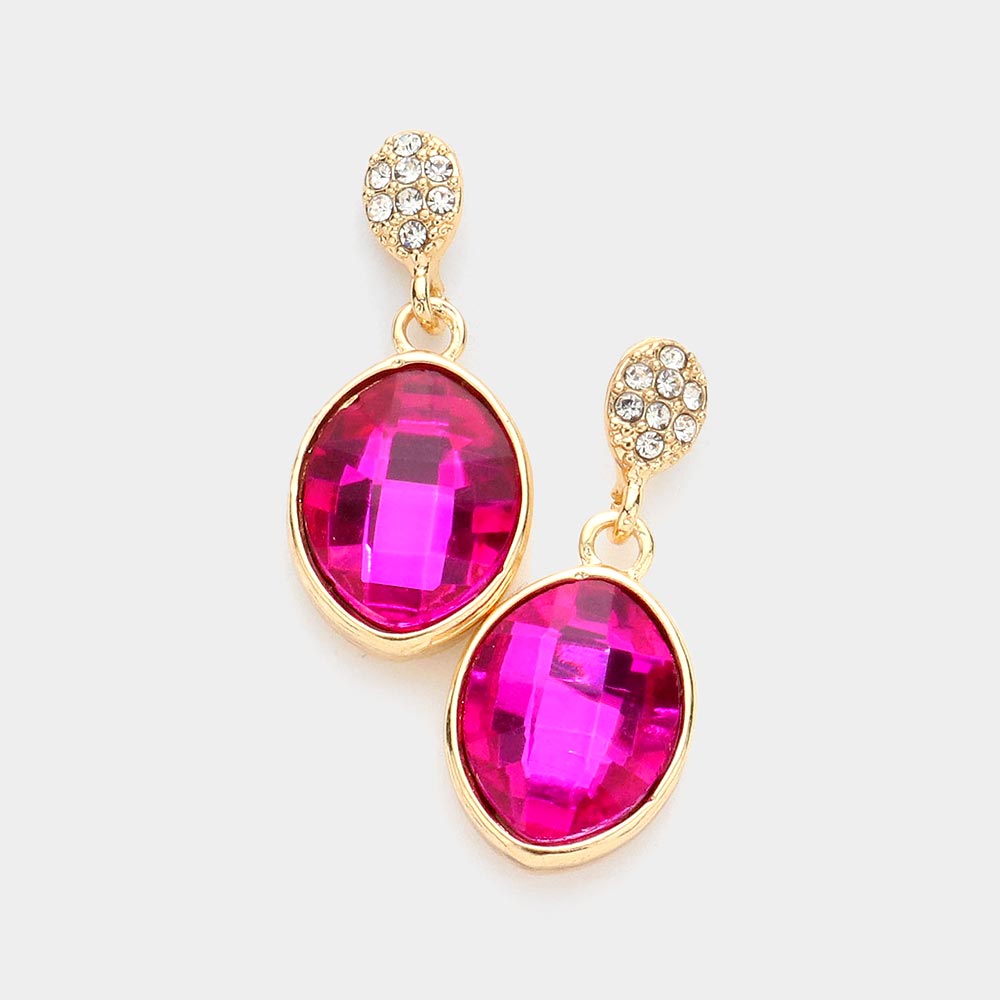Madeline Love Fuchsia Oval Crystal Rhinestone Drop Earrings
