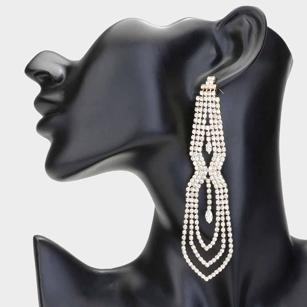 Madeline Love Gold Rhinestone Paved Marquise Stone Pointed Evening Earrings