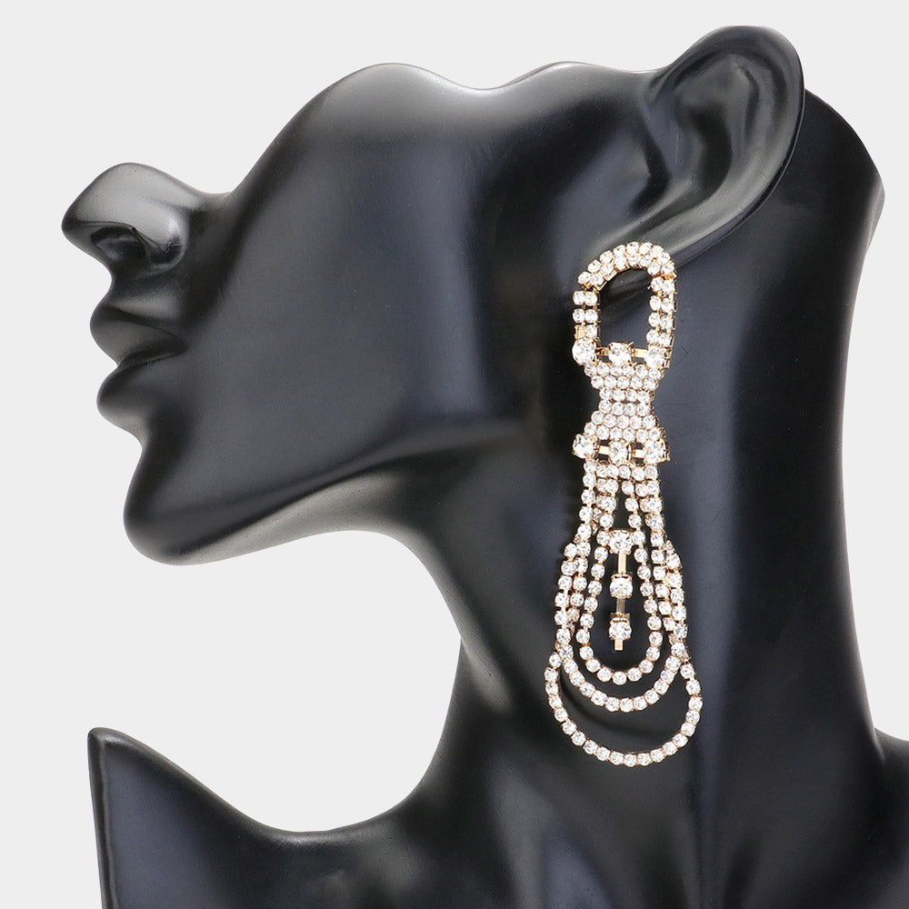 Madeline Love Gold Rhinestone Paved Evening Earrings