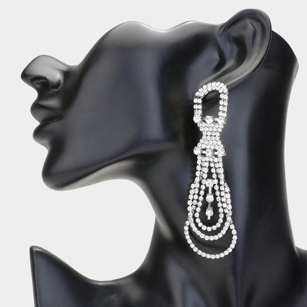Madeline Love Silver Rhinestone Paved Evening Earrings