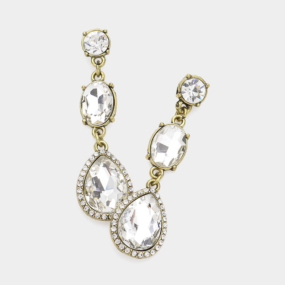 Madeline Love Clear, Gold Burnished Crystal Geo Drop Earrings