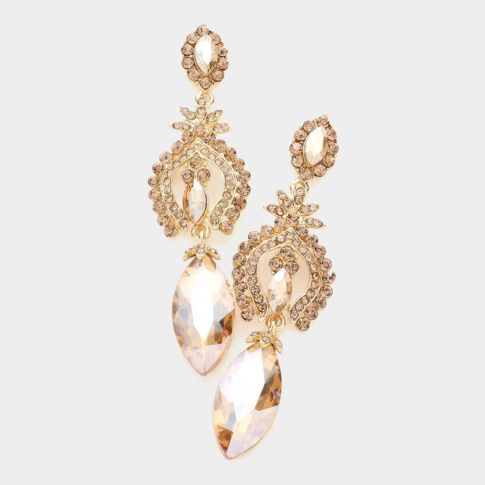 Madeline Love Lt Col Topaz Marquise Glass Crystal Dangle Evening Earrings