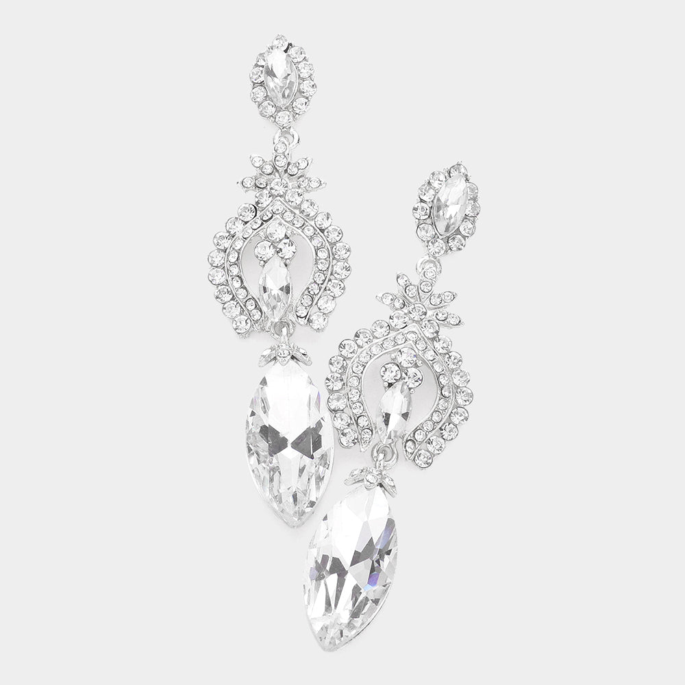 Madeline Love Silver Marquise Glass Crystal Dangle Evening Earrings